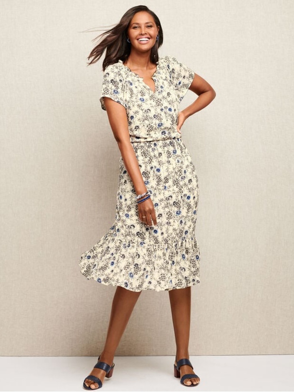 NWT Talbots Smocked Fit & Flare Dress in Intricate Floral / Medium